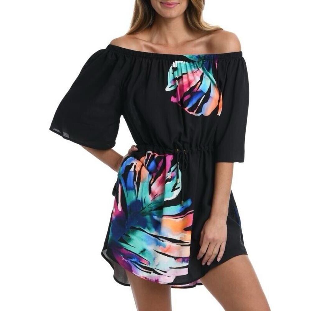 LA BLANCA Prism Bloom Off Shoulder‎ Mini Dress Size Medium (MSRP $93)